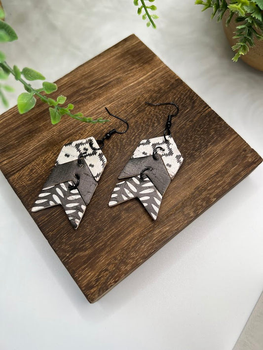 Aztec Boho Arrow Black And White Earrings