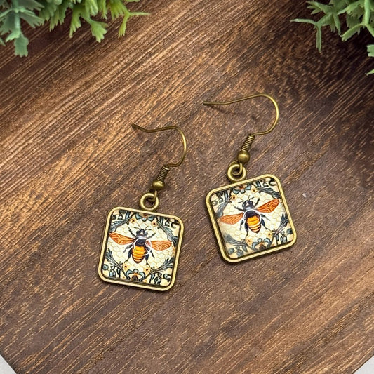 Charming Rustic Bumble Bee Dangle Earrings