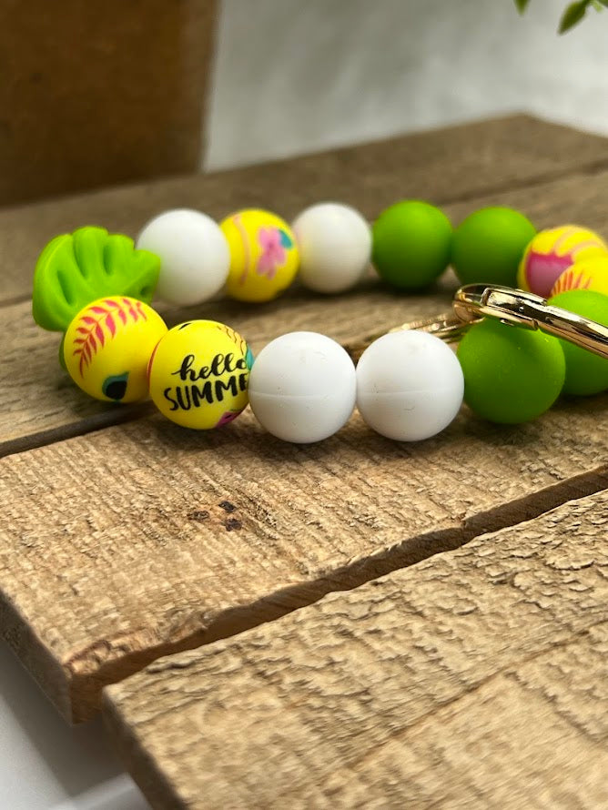 Festive Summer Tropical Island Beaded Bracelet Keychain