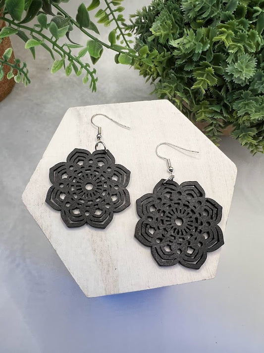 Perfect Black Mandala Wood Earrings