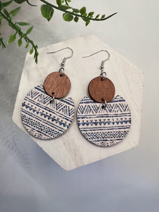 Captivating Blue Aztec Wood Dangle Earrings