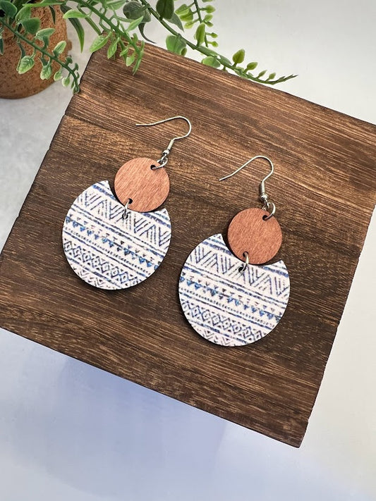 Captivating Blue Aztec Wood Dangle Earrings