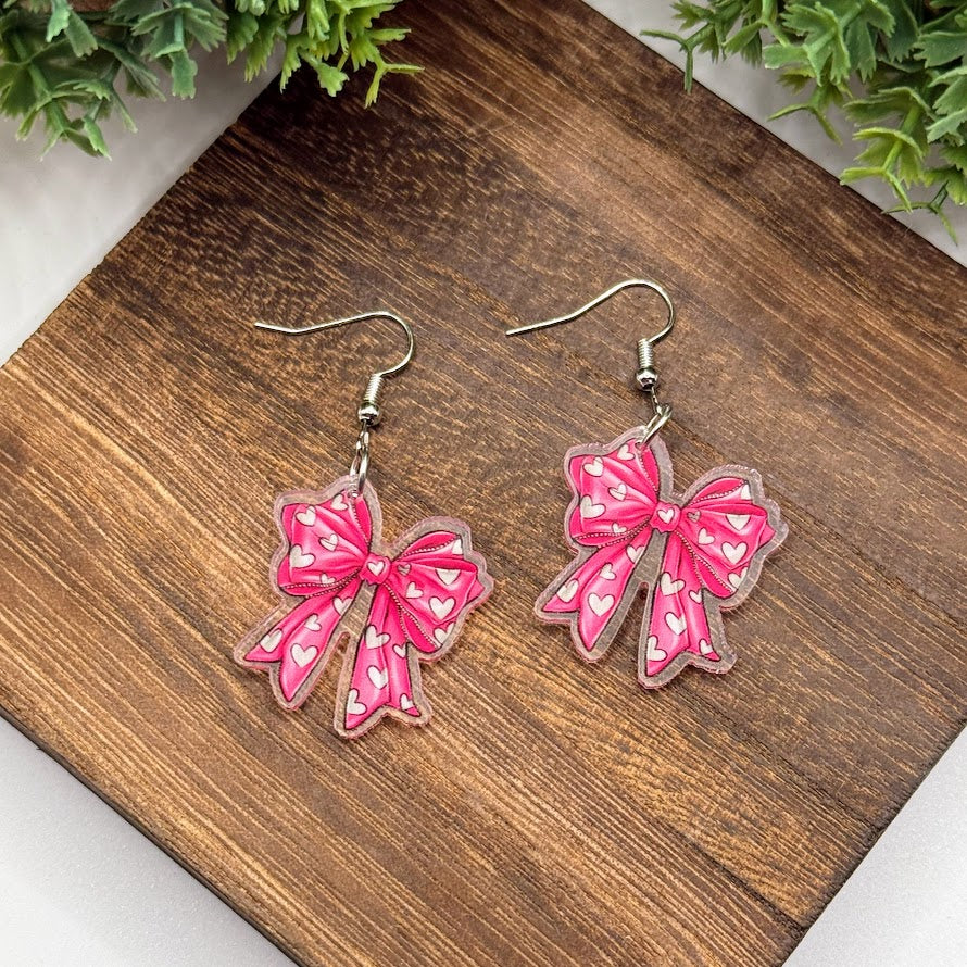 Fun And Flirty Adorable Heart Bow Earrings