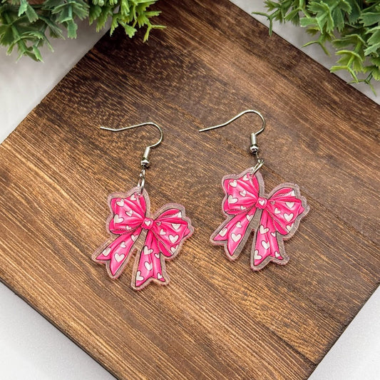 Fun And Flirty Adorable Heart Bow Earrings