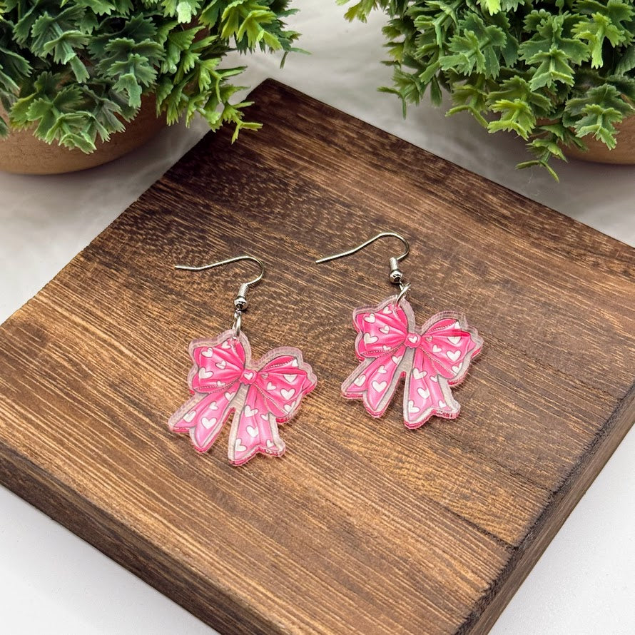 Fun And Flirty Adorable Heart Bow Earrings