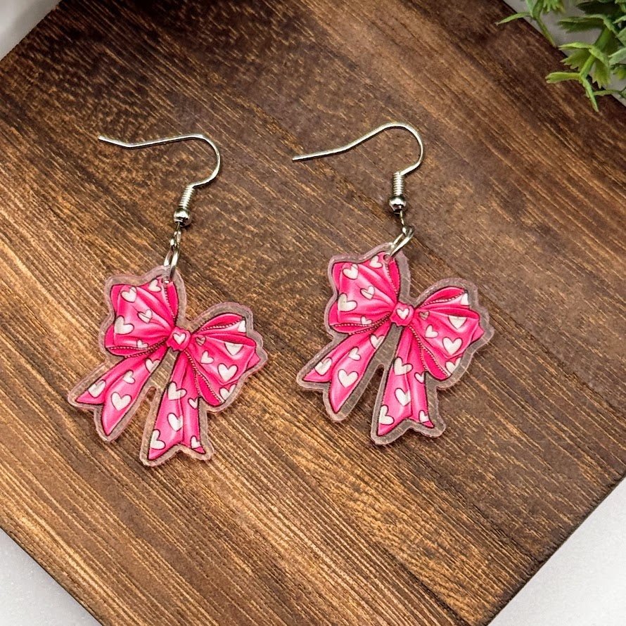 Fun And Flirty Adorable Heart Bow Earrings