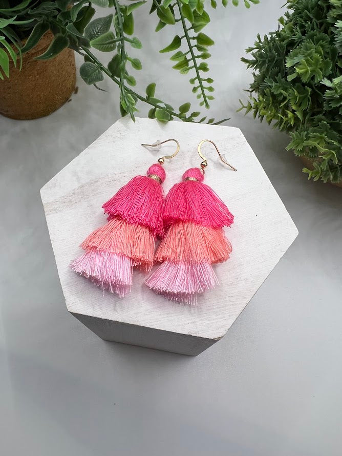 Colorful And Chic Timeless Tassel Earrings With Gold Accents - 6 Color Combo Options