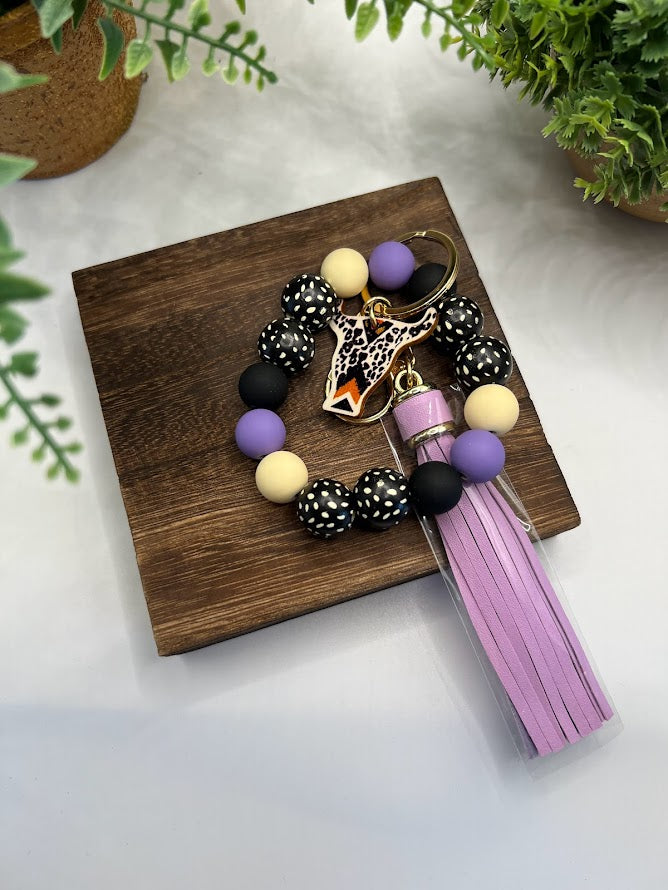 Cowgirl Bull Dotted Keychain with Silicone Beads and Tassel - 3 Colors Available