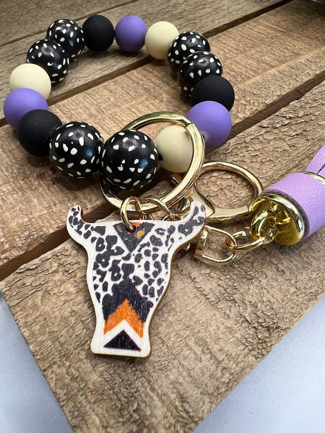 Cowgirl Bull Dotted Keychain with Silicone Beads and Tassel - 3 Colors Available