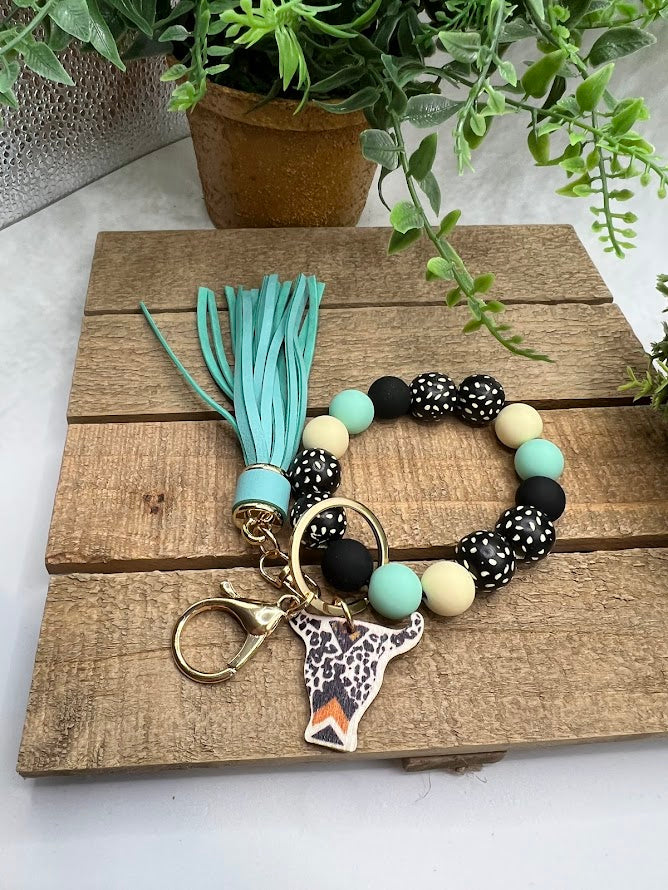 Cowgirl Bull Dotted Keychain with Silicone Beads and Tassel - 3 Colors Available