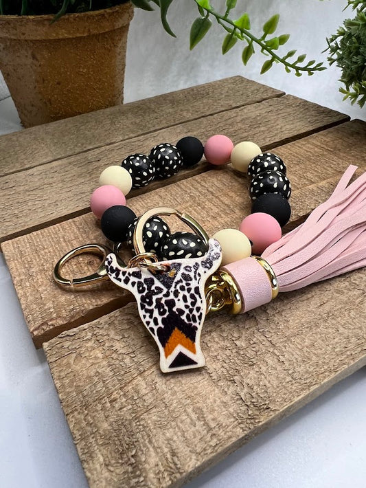 Cowgirl Bull Dotted Keychain with Silicone Beads and Tassel - 3 Colors Available