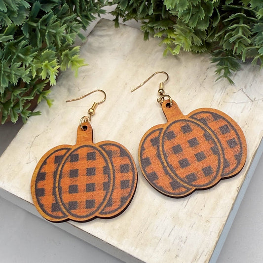 Perfect Plaid Pumpkin Fall Wooden Earrings