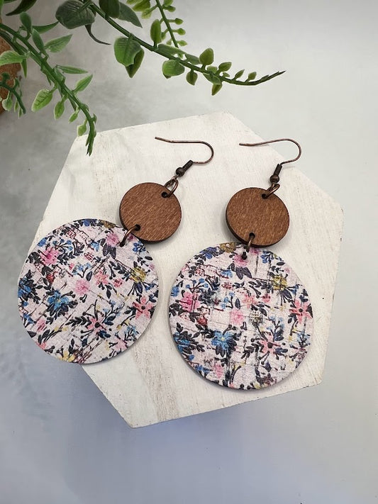 Unique And Pretty Cork & Wood Floral Earrings