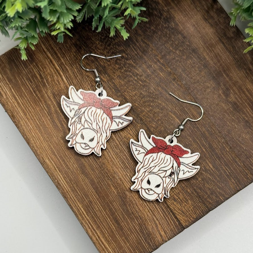 Adorable Highland Cow Wooden Earrings