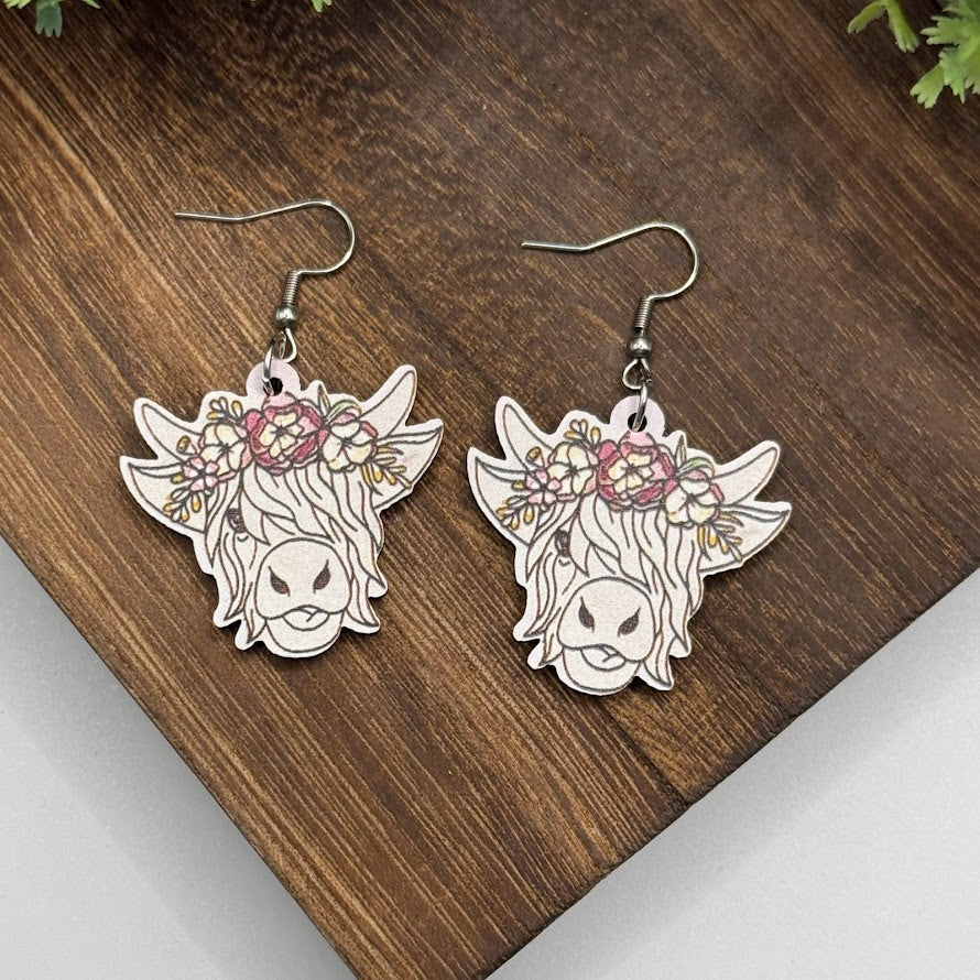 Adorable Highland Cow Wooden Earrings