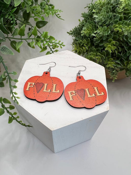 Fall Flair Pumpkin Wooden Earrings