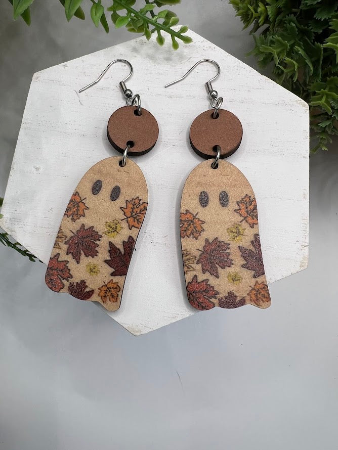 Fun And Beautiful Lightweight Wooden Ghost Earrings- Two Styles