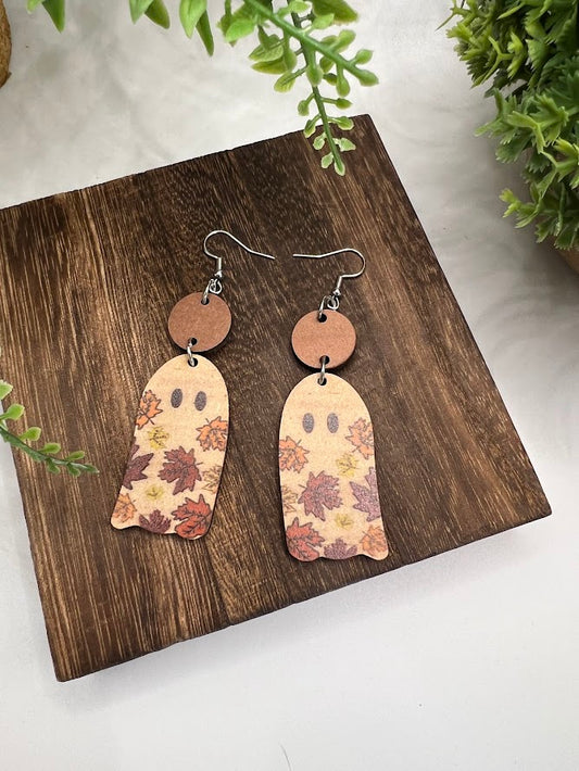 Fun And Beautiful Lightweight Wooden Ghost Earrings- Two Styles