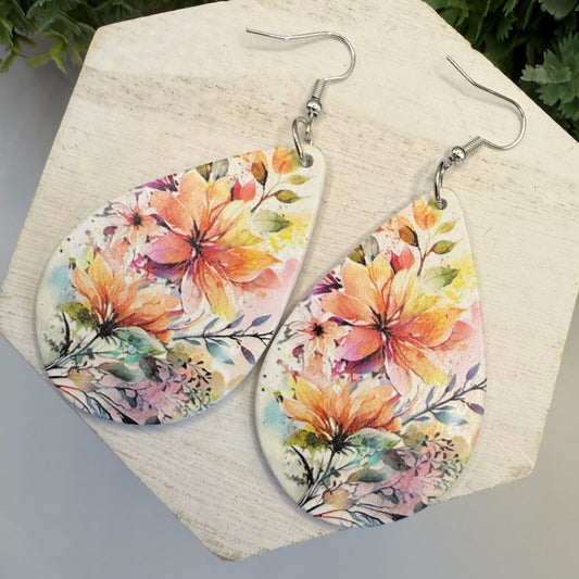 Colorful Flower Garden Lightweight Teardrop Earrings