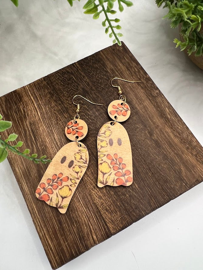 Fun And Beautiful Lightweight Wooden Ghost Earrings- Two Styles
