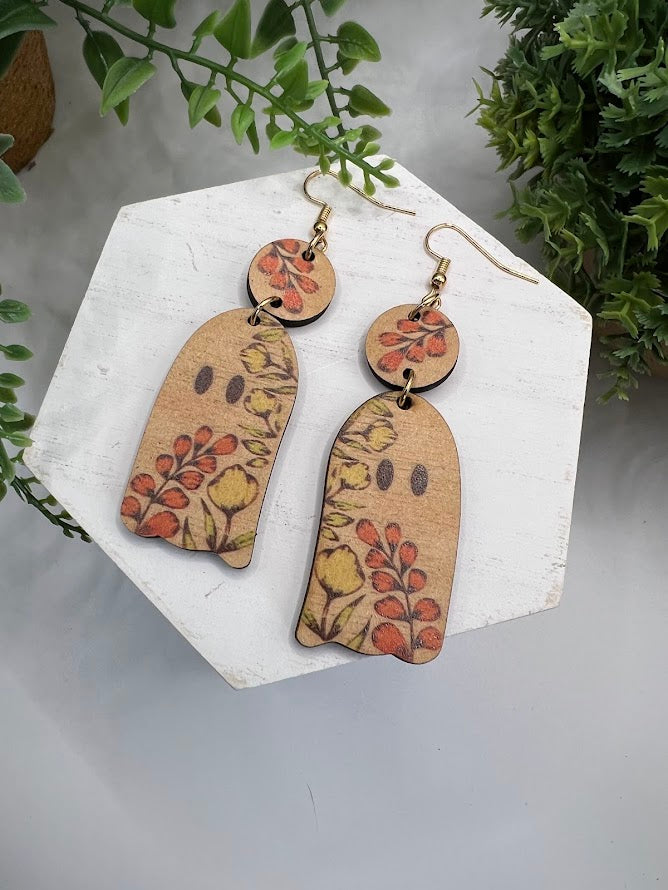 Fun And Beautiful Lightweight Wooden Ghost Earrings- Two Styles