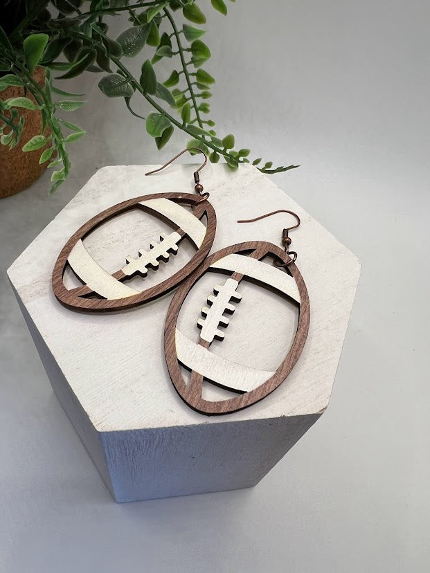 Wooden Football Cutout Dangle Earrings