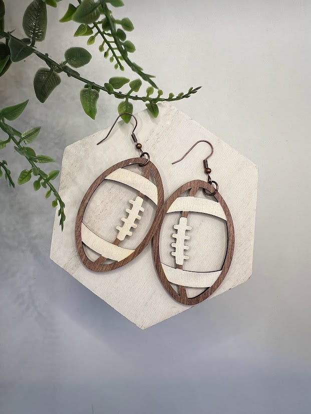 Wooden Football Cutout Dangle Earrings