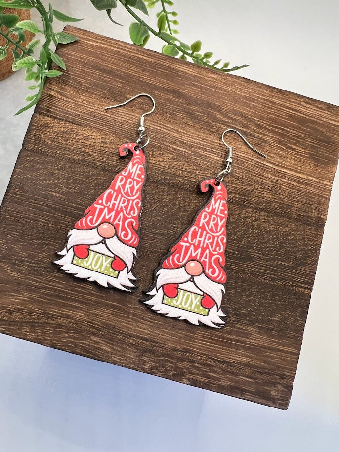 Enchanting Wooden Gnome Christmas Earrings