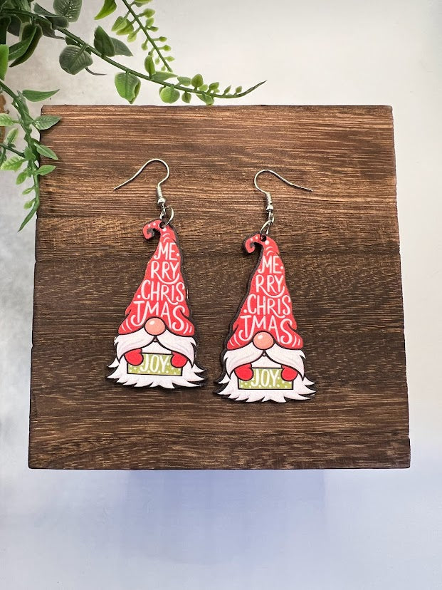 Enchanting Wooden Gnome Christmas Earrings