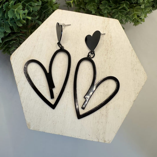 Sassy And Trendy Black Heart Earrings