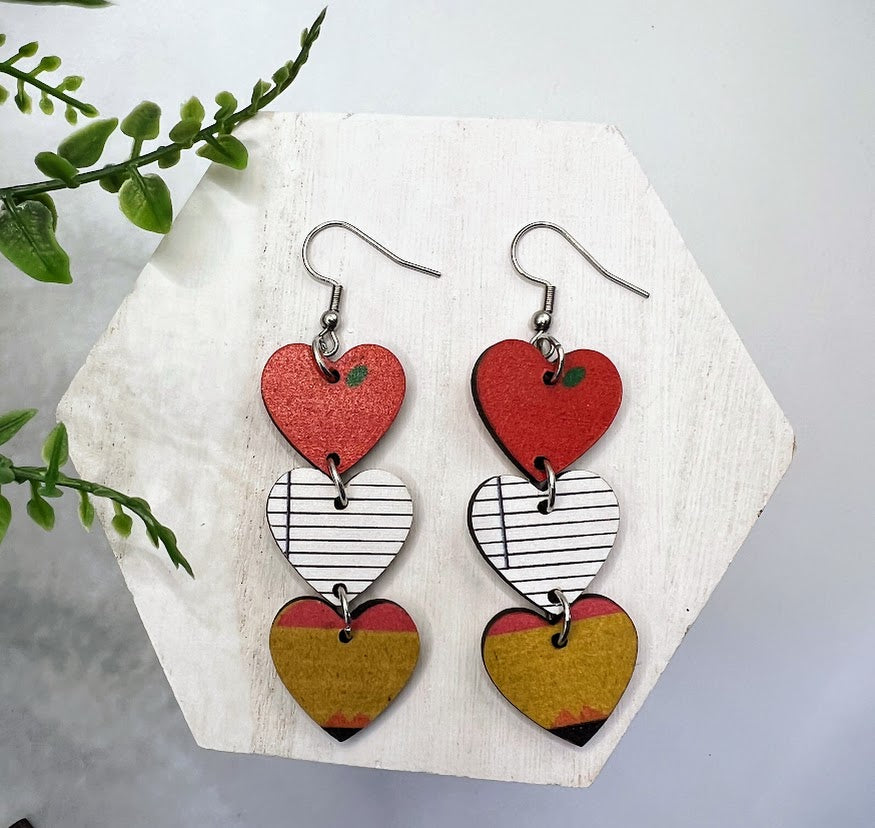 Gorgeous Wooden Teacher Heart Earrings