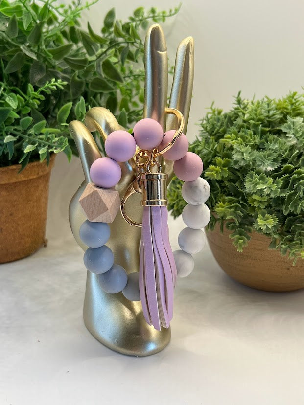 Lovely Lavender And Grey Beaded Tassel Key Ring