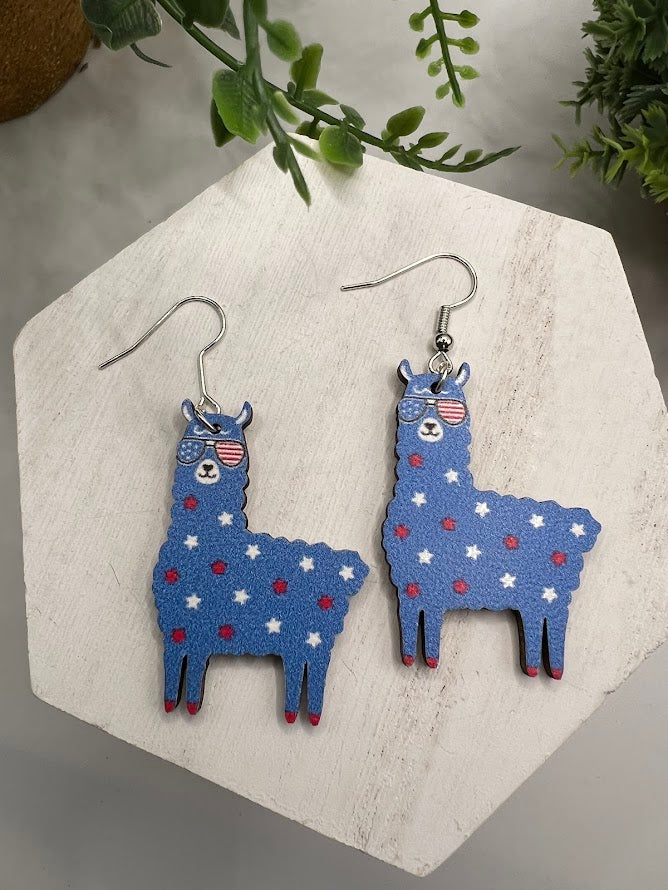 Cute And Funny Llama Patriotic Earrings