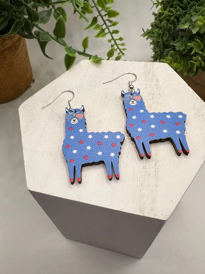 Cute And Funny Llama Patriotic Earrings