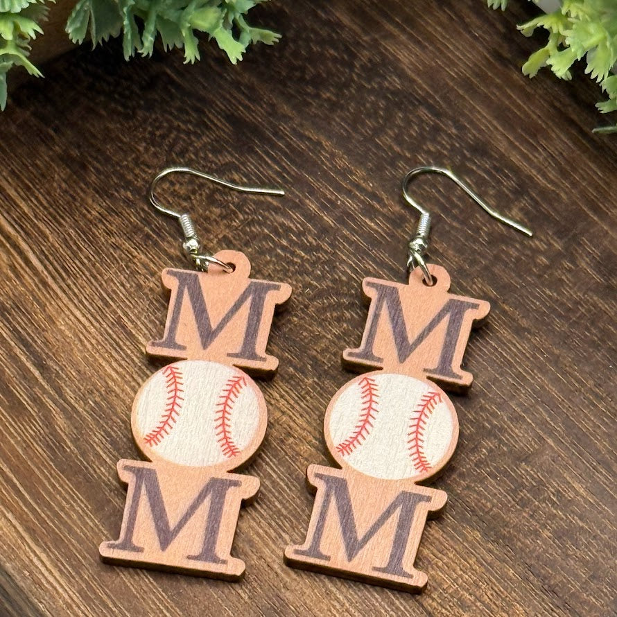 Sports Mom Wooden Earrings