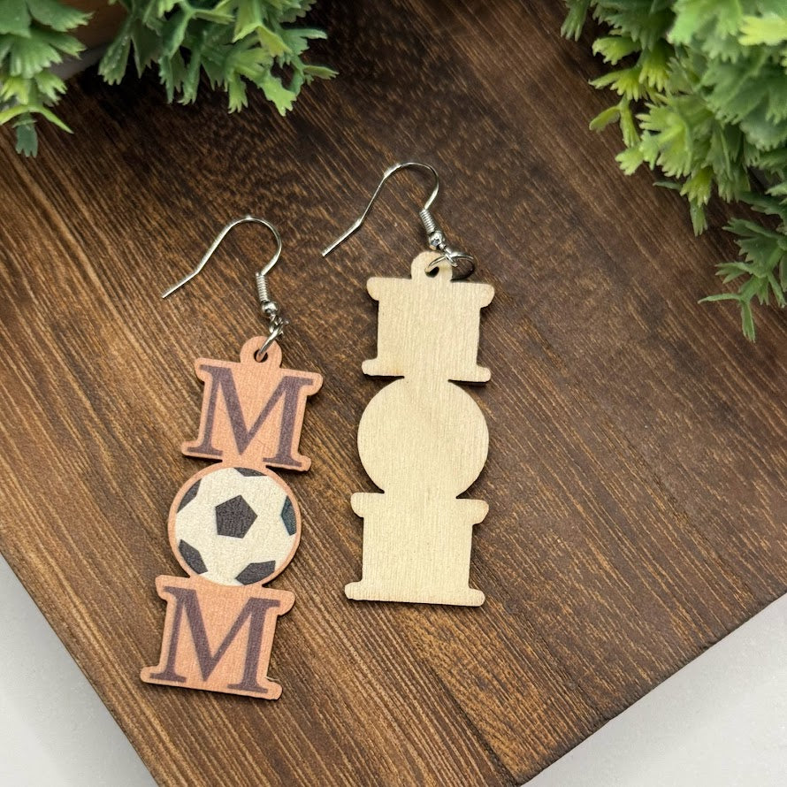 Sports Mom Wooden Earrings