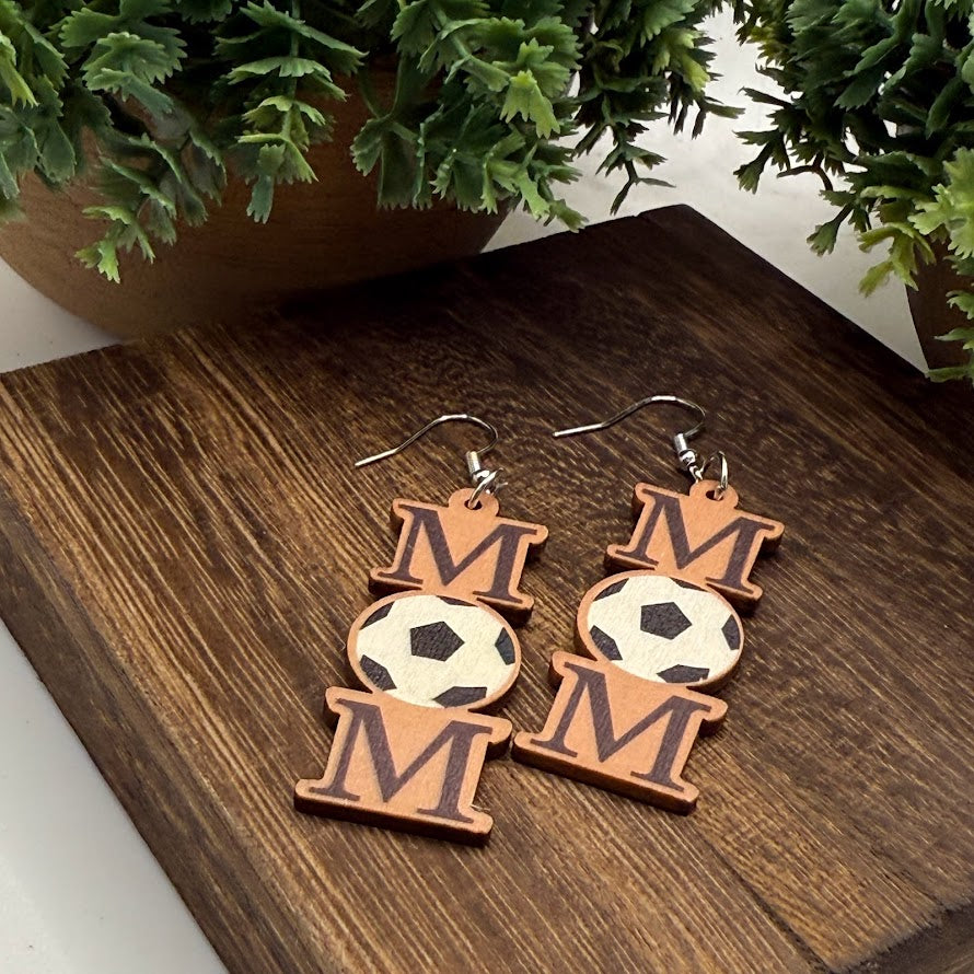 Sports Mom Wooden Earrings