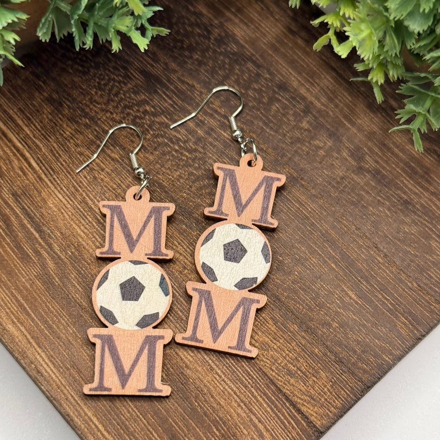 Sports Mom Wooden Earrings