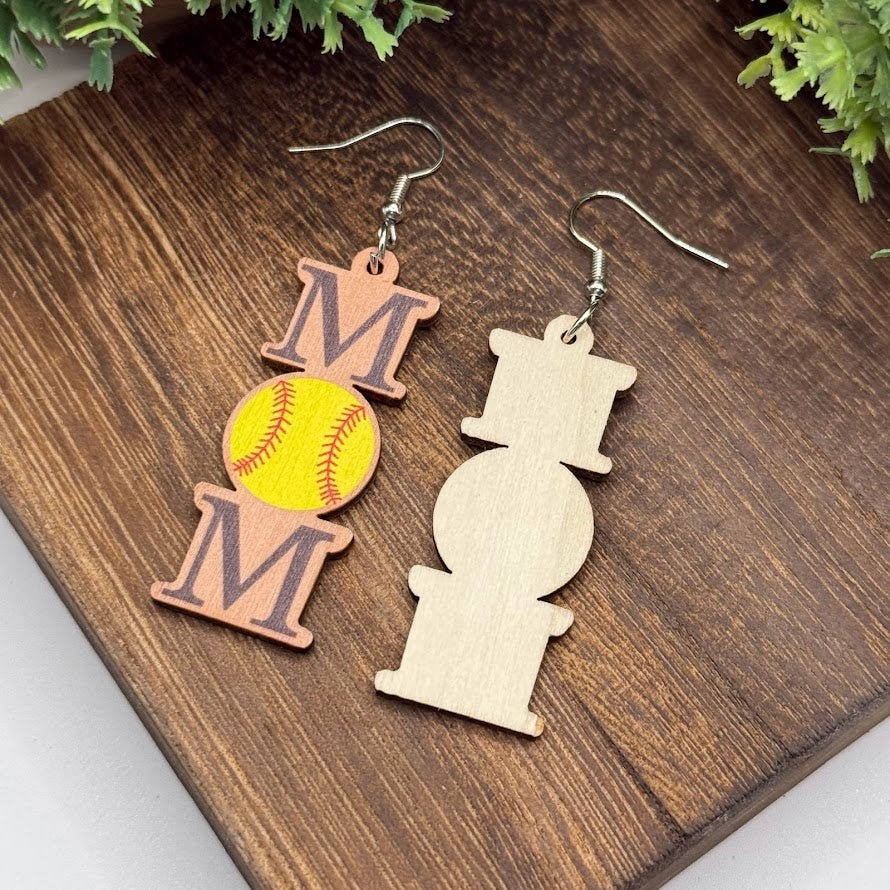 Sports Mom Wooden Earrings