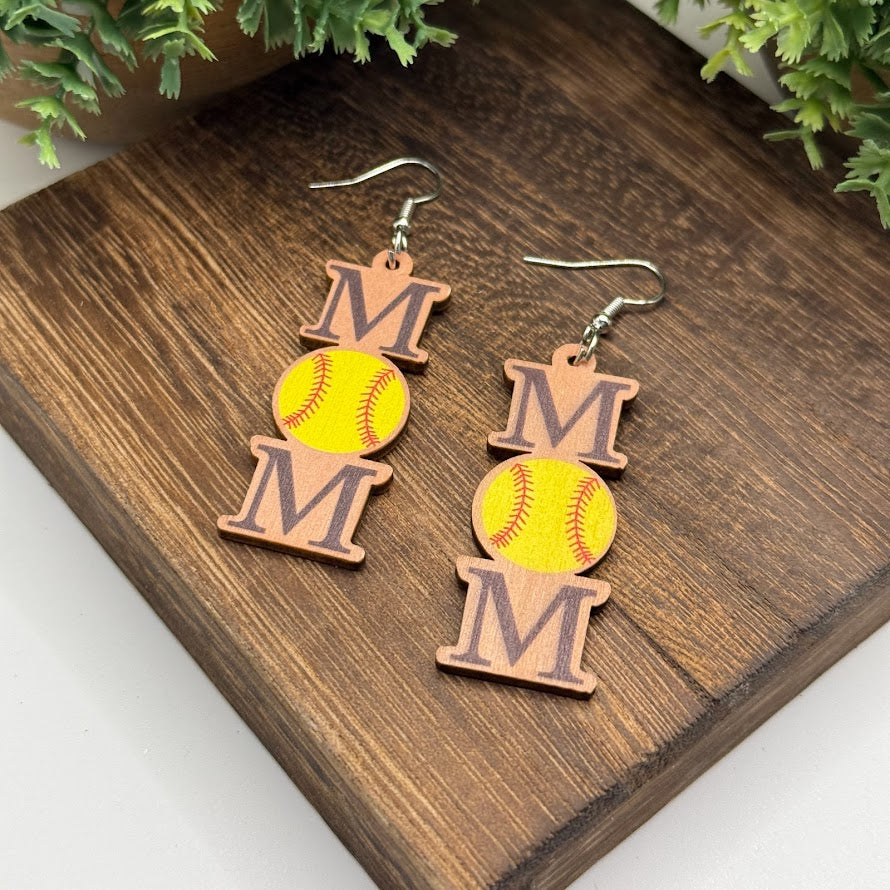 Sports Mom Wooden Earrings