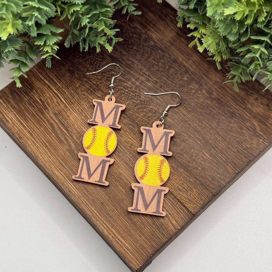 Sports Mom Wooden Earrings