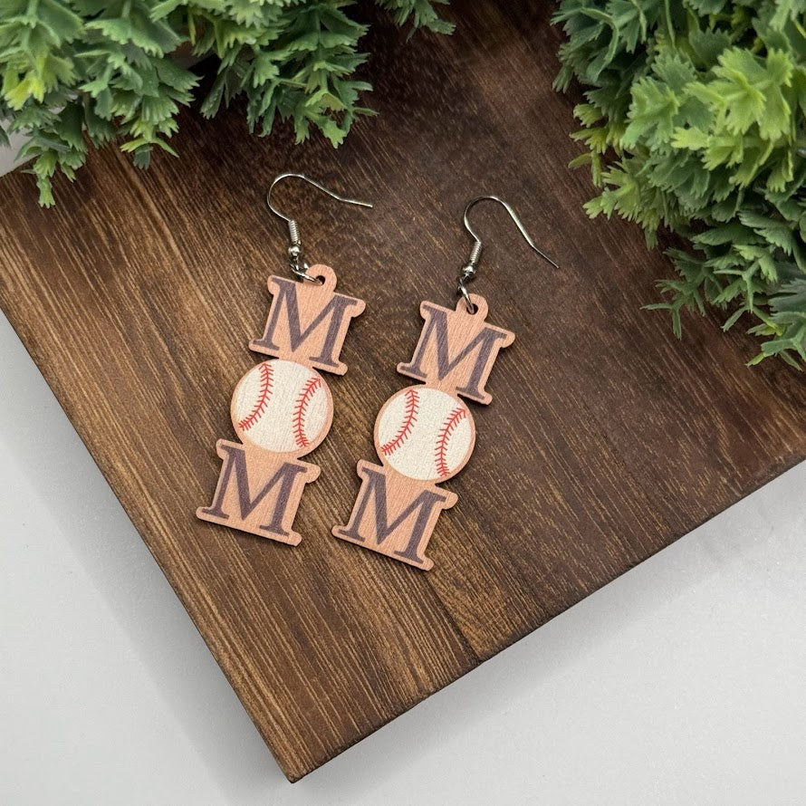 Sports Mom Wooden Earrings