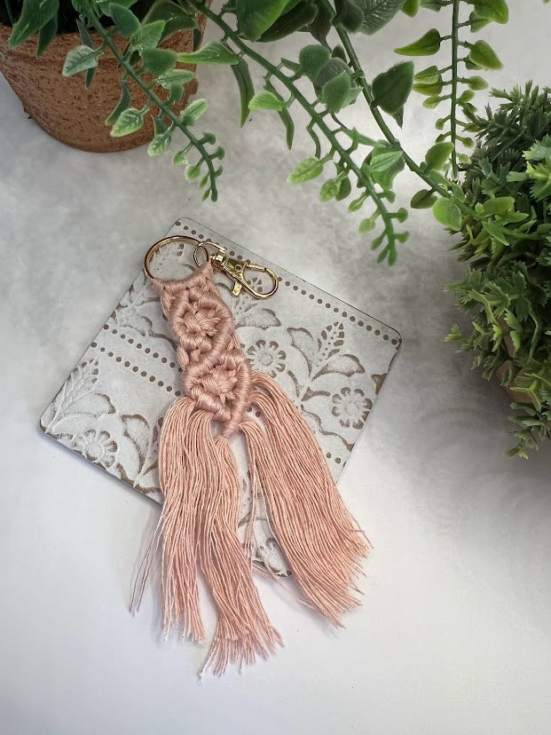 Perfect Pale Pink Blush Colored Macramé Keychain