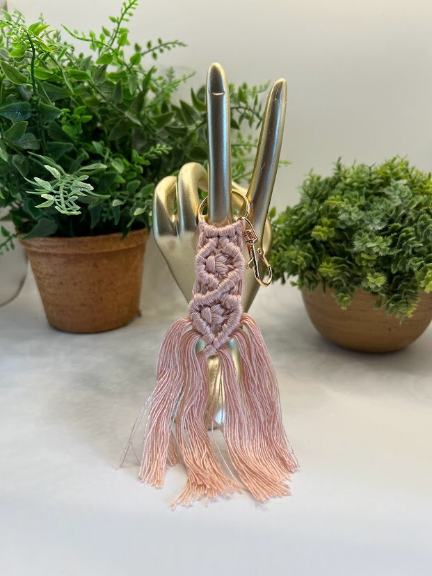 Perfect Pale Pink Blush Colored Macramé Keychain