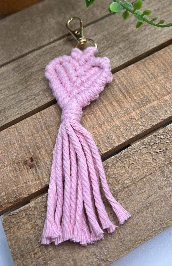 Boho Pink Heart Macramé Keychain