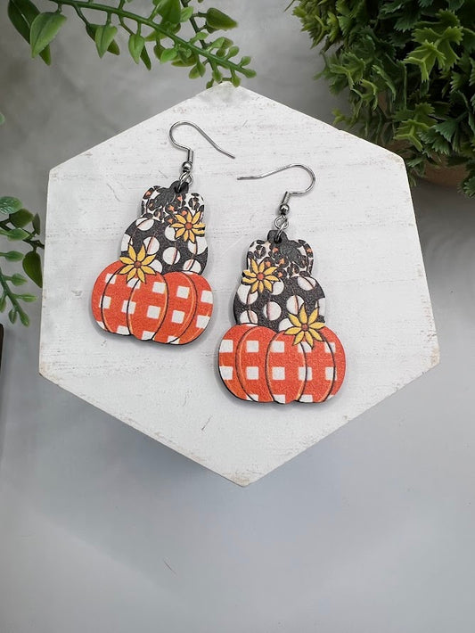 Pretty Plaid Pumpkin Wooden Earrings
