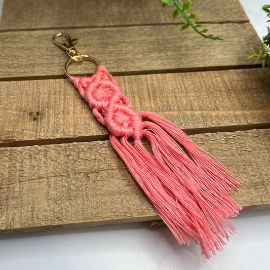 Vibrant Coral Pink Macramé Keychain