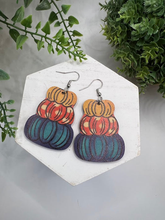 Fall Favorite Pumpkin Stack Wood Earrings