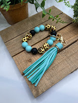 Rawr! Playful Leopard Print Silicone Bead and Tassel Keychain Bracelet - 7 Colors Available