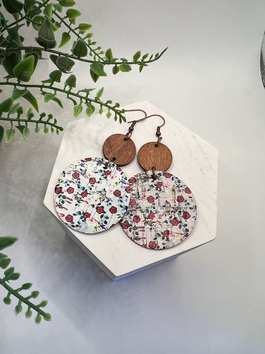 Dainty Rose Cork & Wood Earrings